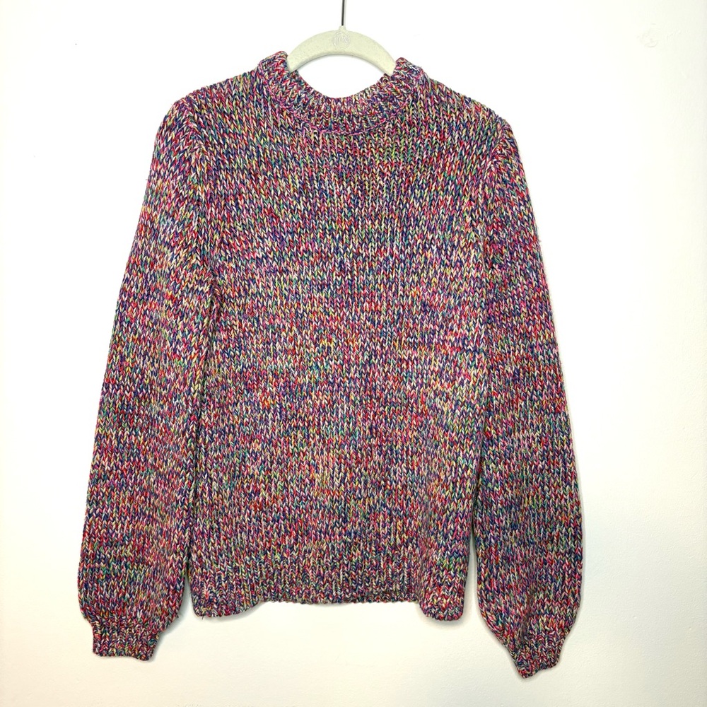 Gap Knit Multicolor Sweater Women’s XS Holiday 2019 Spill Sleeves Colorful